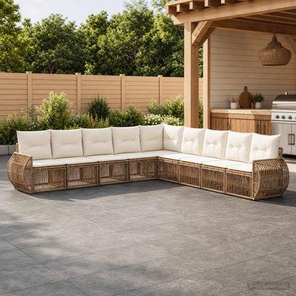 Set Divano da Giardino 9 pcs Beige e Bianco Crema polyrattan | homemem39