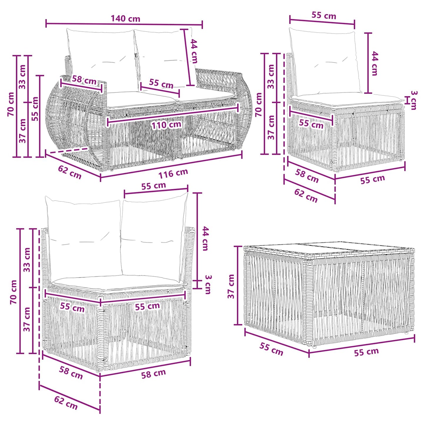 Set Divano da Giardino 10 pcs Grigio e Grigio Scuro polyrattan | homemem39