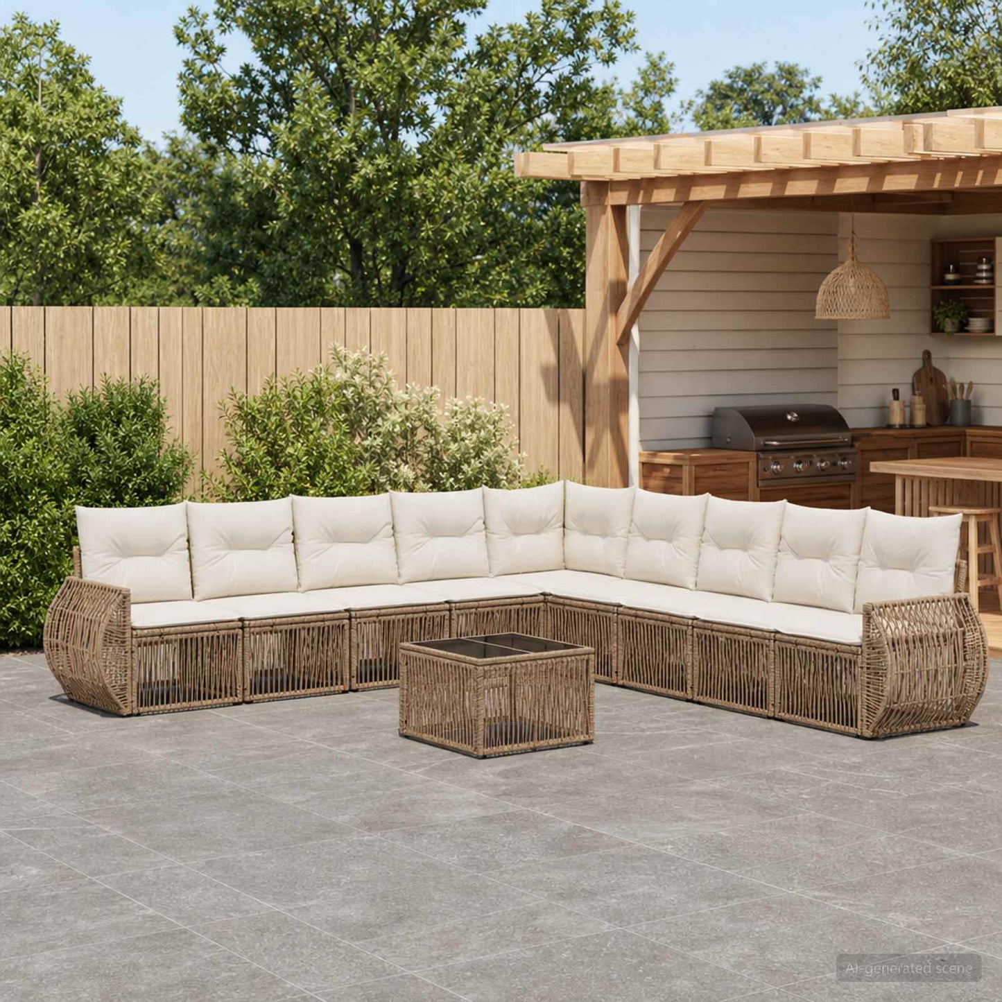 Set Divano da Giardino 10 pz Beige e Bianco Crema polyrattan