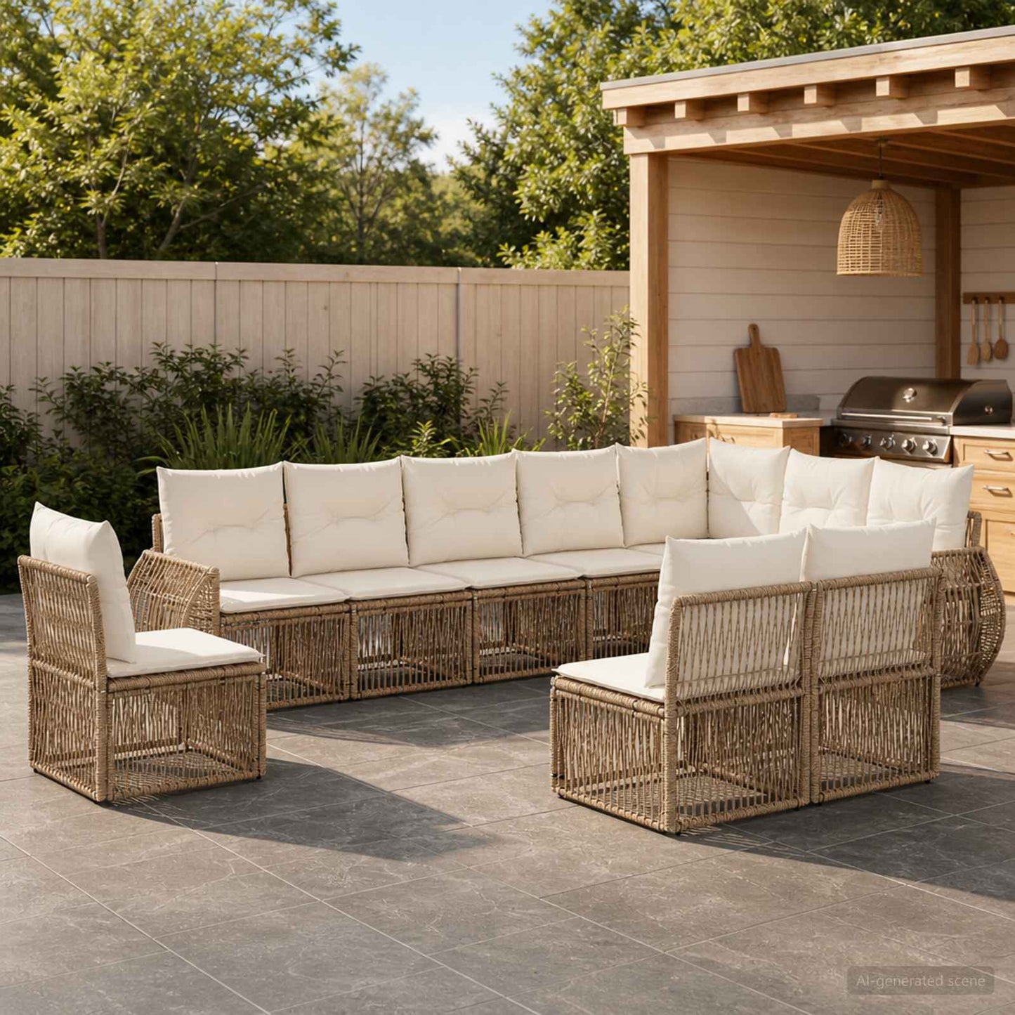 Set Divano da Giardino 10 pz Beige e Bianco Crema polyrattan