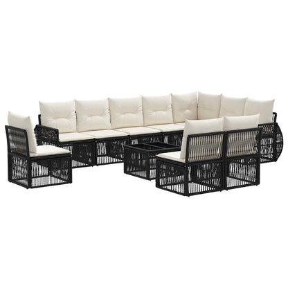 Set Divano da Giardino 11 pcs Nero e Bianco Crema polyrattan | homemem39