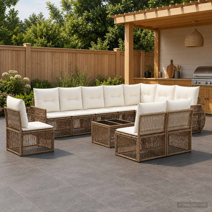 Set Divano da Giardino 11 pz Beige e Bianco Crema polyrattan