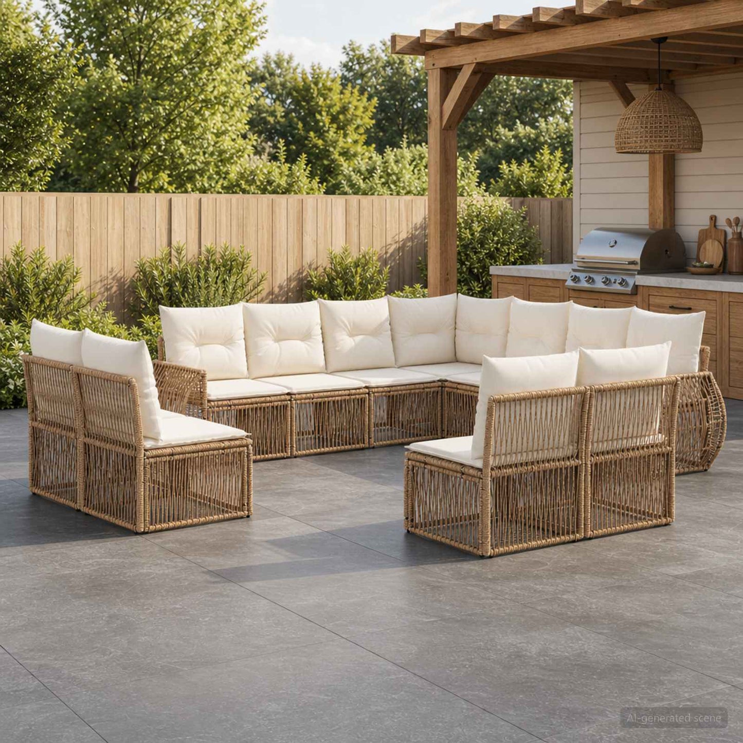 Set Divano da Giardino 11 pcs Beige e Bianco Crema polyrattan | homemem39