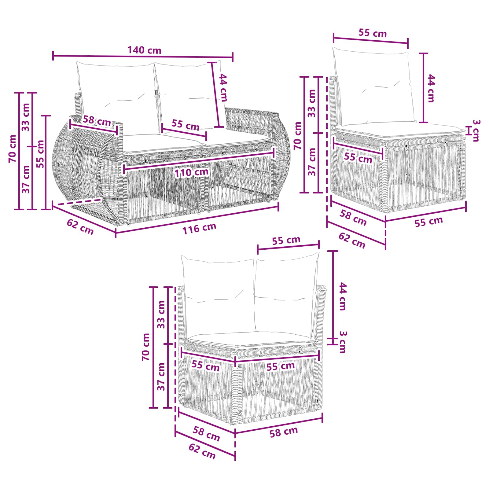 Set Divano da Giardino 11 pcs Beige e Bianco Crema polyrattan | homemem39