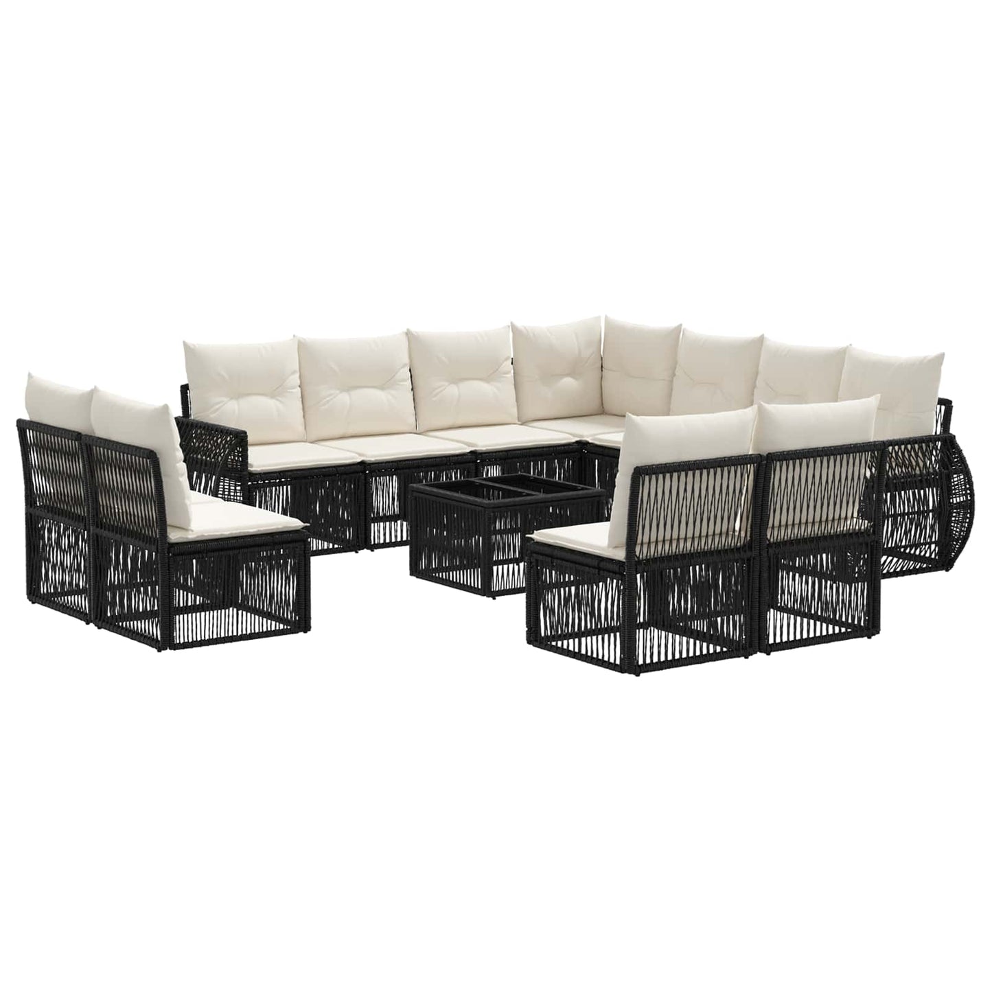 Set Divano da Giardino 12 pcs Nero e Bianco Crema polyrattan | homemem39
