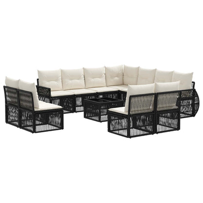 Set Divano da Giardino 12 pcs Nero e Bianco Crema polyrattan | homemem39