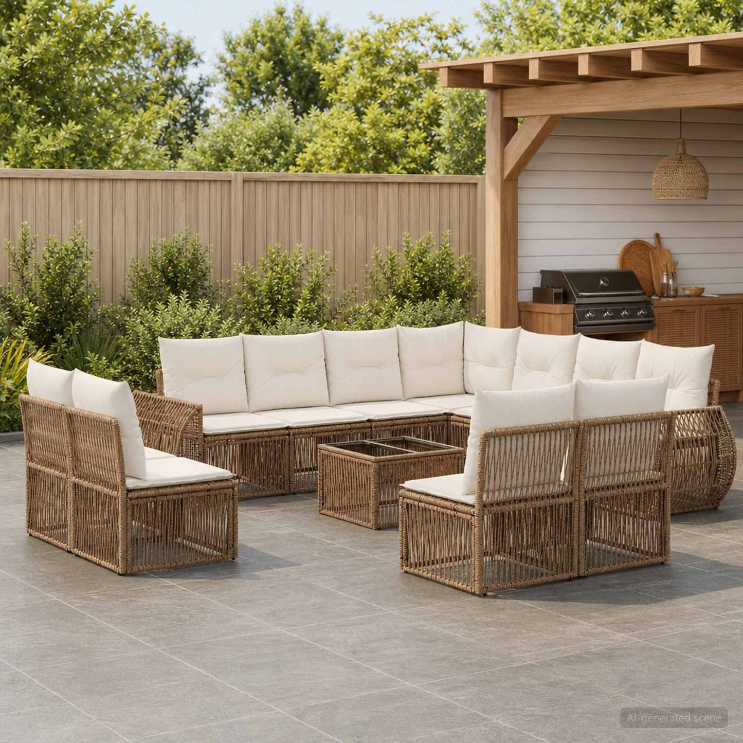 Set Divano da Giardino 12 pcs Beige e Bianco Crema polyrattan | homemem39
