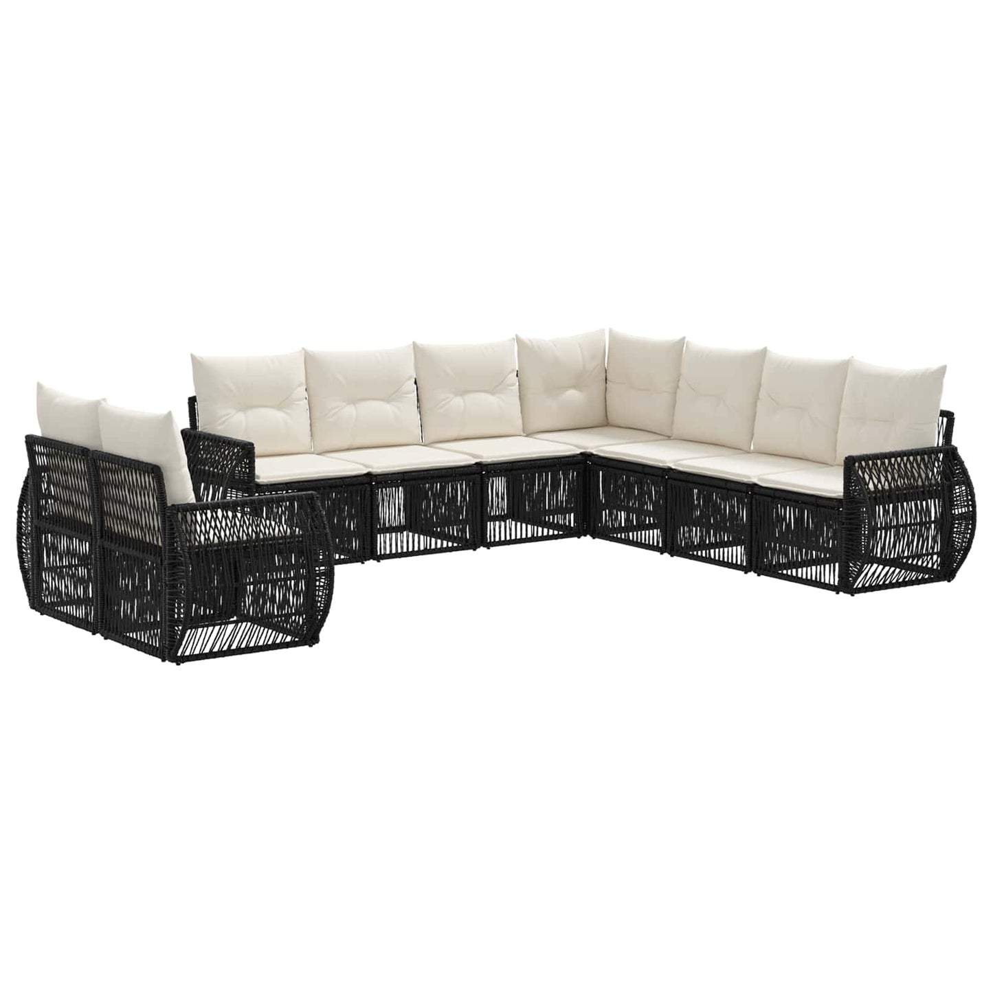 Set Divano da Giardino 9 pcs Nero e Bianco Crema polyrattan | homemem39