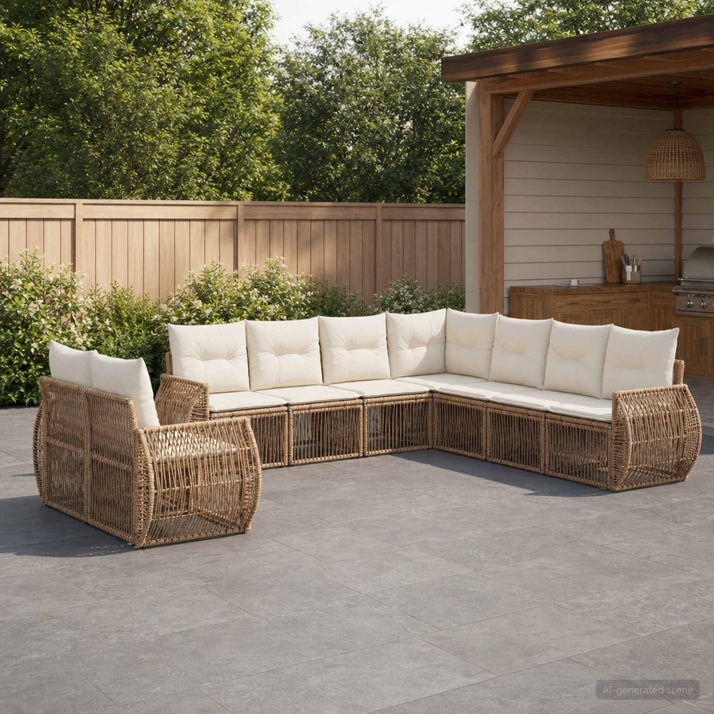 Set Divano da Giardino 9 pcs Beige e Bianco Crema polyrattan | homemem39
