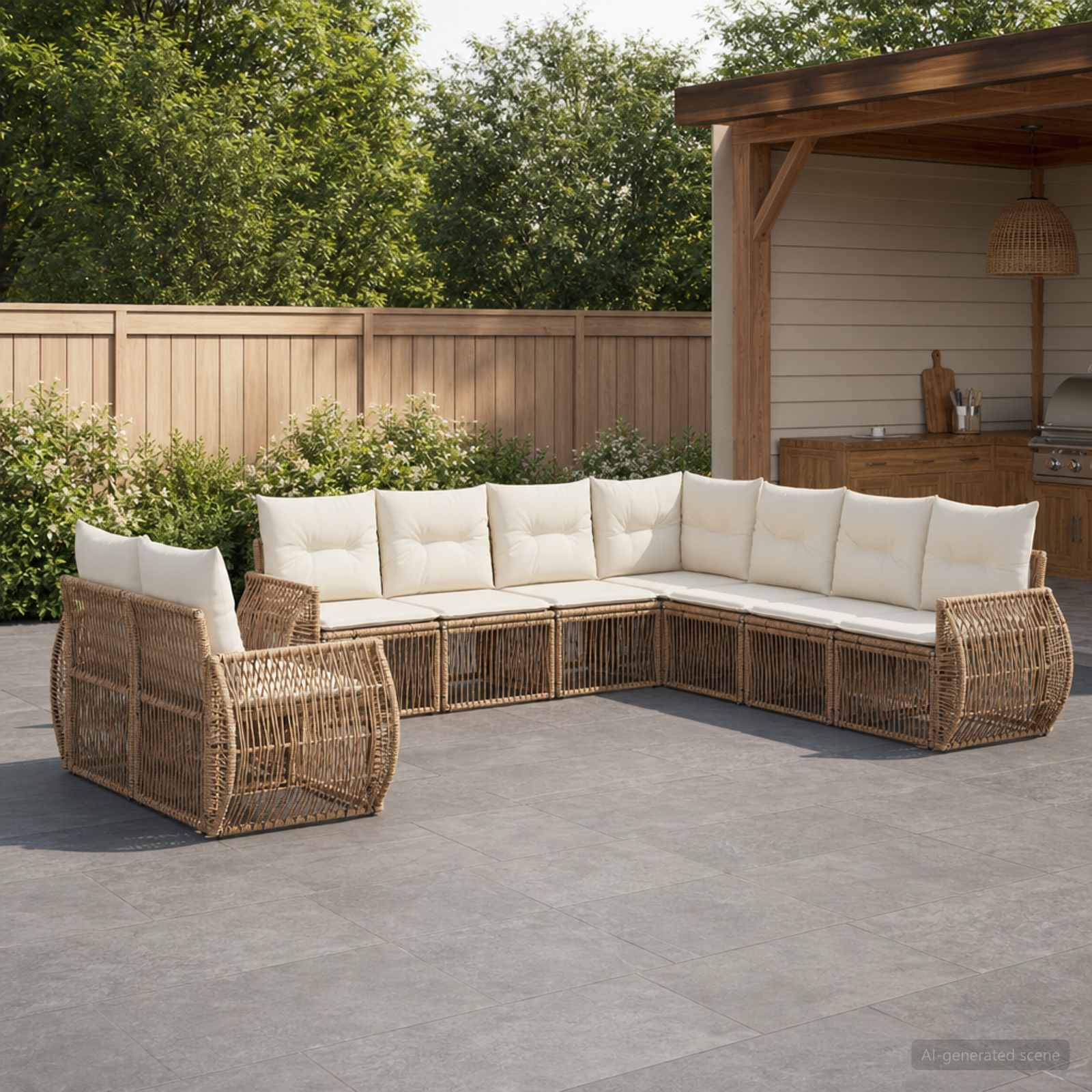 Set Divano da Giardino 9 pcs Beige e Bianco Crema polyrattan | homemem39