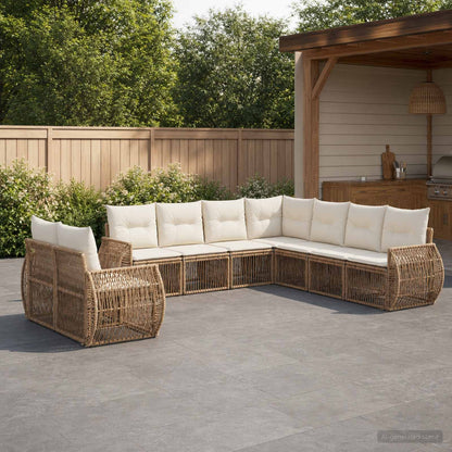 Set Divano da Giardino 9 pcs Beige e Bianco Crema polyrattan | homemem39