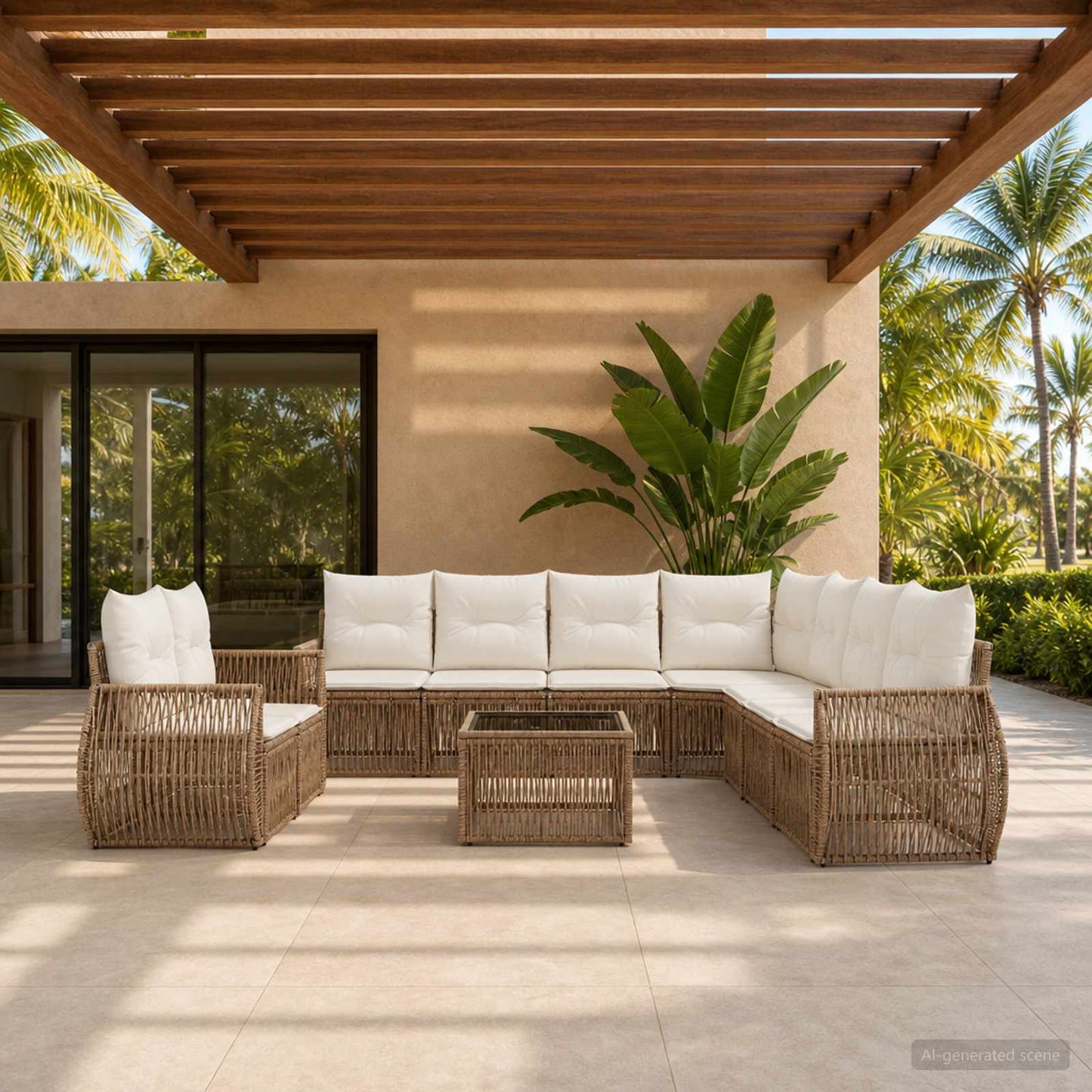 Set Divano da Giardino 10 pcs Beige e Bianco Crema polyrattan | homemem39