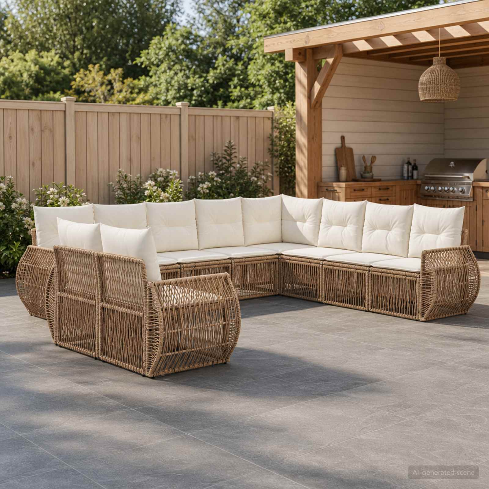 Set Divano da Giardino 10 pcs Beige e Bianco Crema polyrattan | homemem39