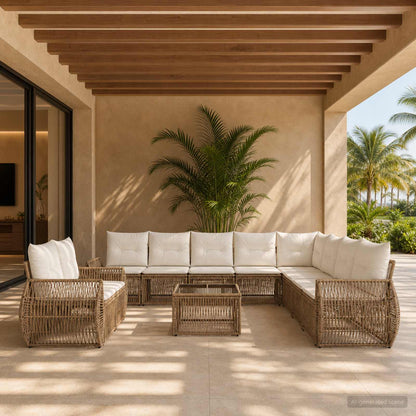 Set Divano da Giardino 11 pcs Beige e Bianco Crema polyrattan | homemem39