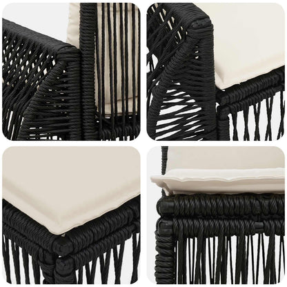 Set Divano da Giardino 11 pcs Nero e Bianco Crema polyrattan | homemem39