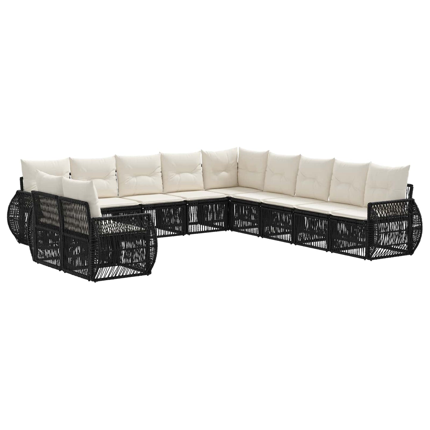 Set Divano da Giardino 11 pcs Nero e Bianco Crema polyrattan | homemem39