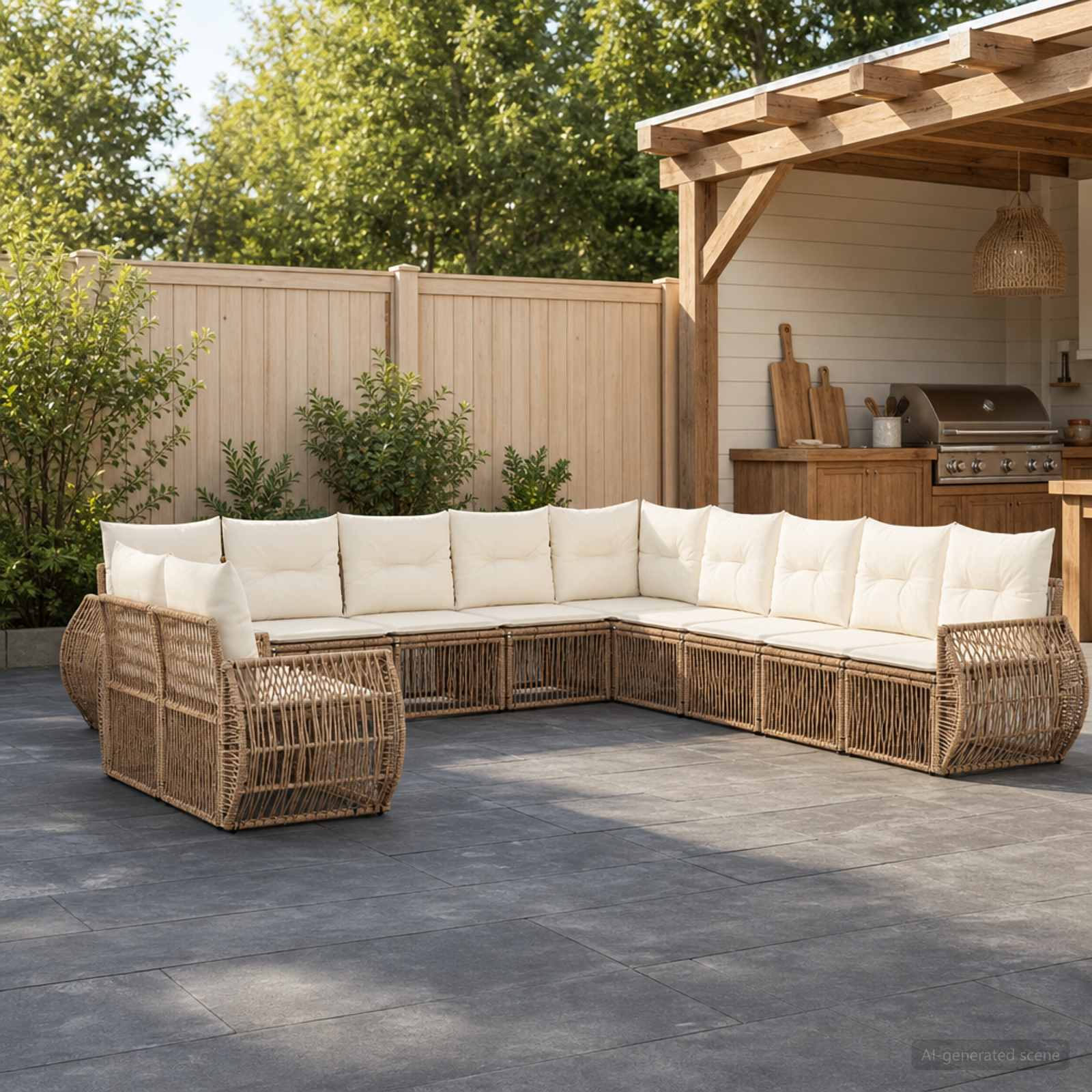 Set Divano da Giardino 11 pcs Beige e Bianco Crema polyrattan | homemem39