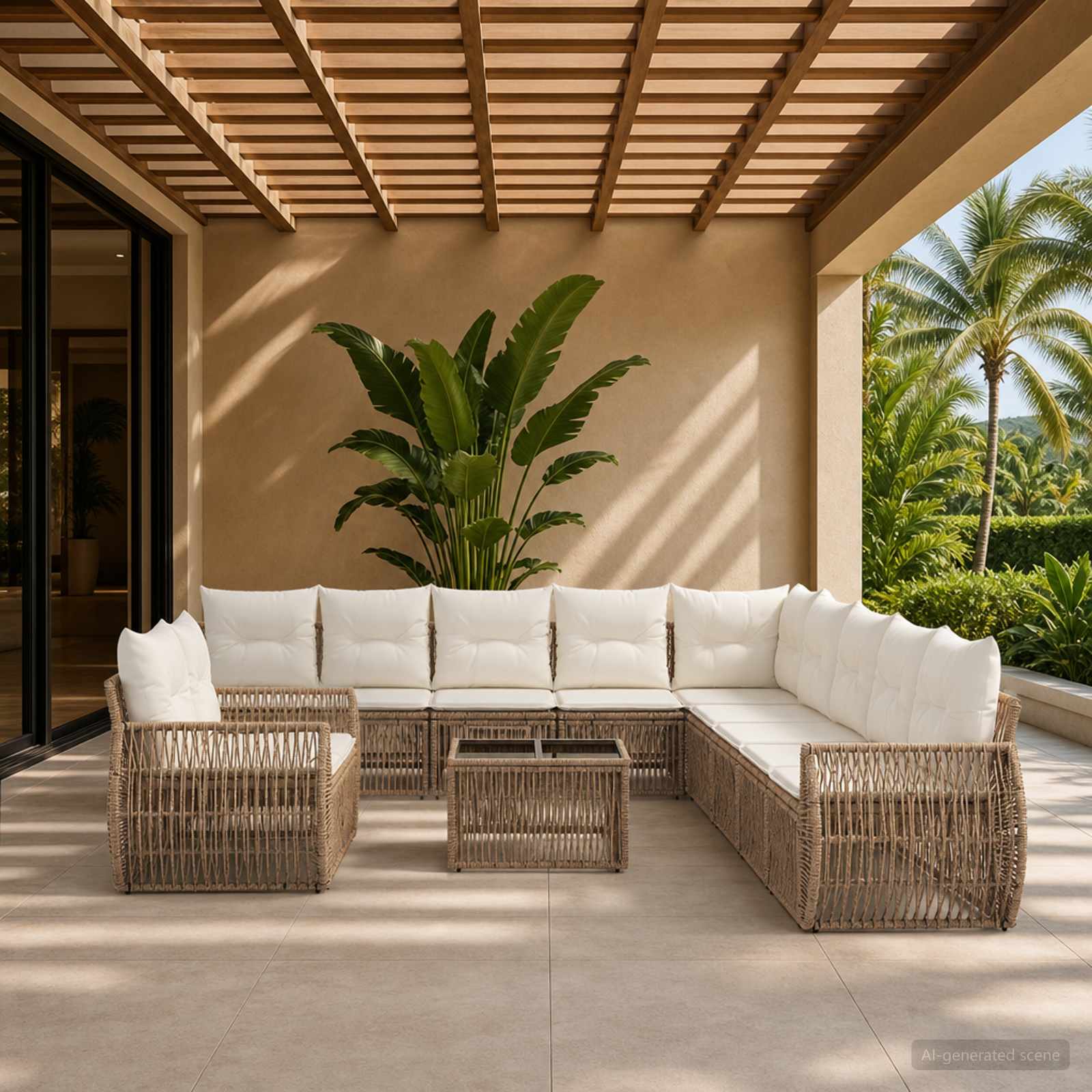 Set Divano da Giardino 12 pcs Beige e Bianco Crema polyrattan | homemem39