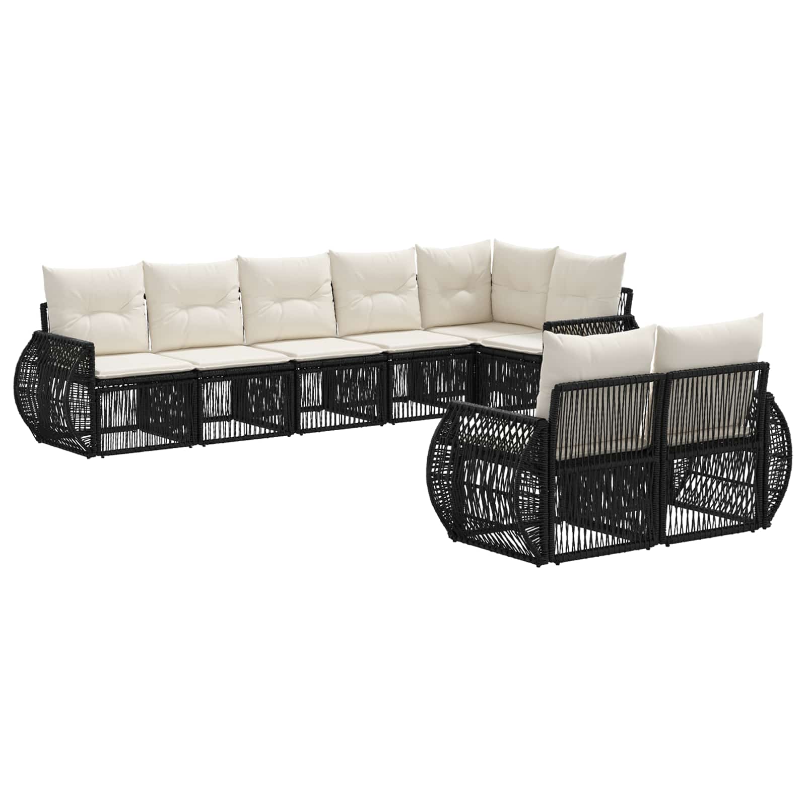 Set Divano da Giardino 8 pcs Nero e Bianco Crema polyrattan | homemem39