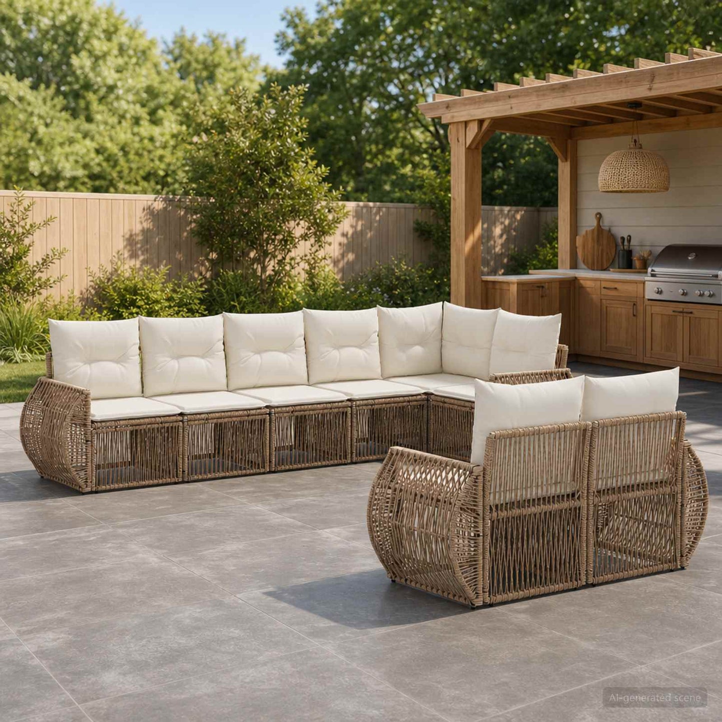 Set Divano da Giardino 8 pcs Beige e Bianco Crema polyrattan | homemem39