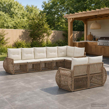 Set Divano da Giardino 8 pcs Beige e Bianco Crema polyrattan | homemem39