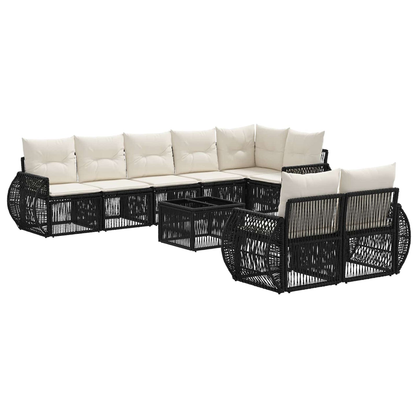 Set Divano da Giardino 9 pcs Nero e Bianco Crema polyrattan | homemem39