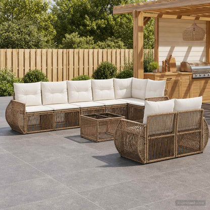 Set Divano da Giardino 9 pcs Beige e Bianco Crema polyrattan | homemem39