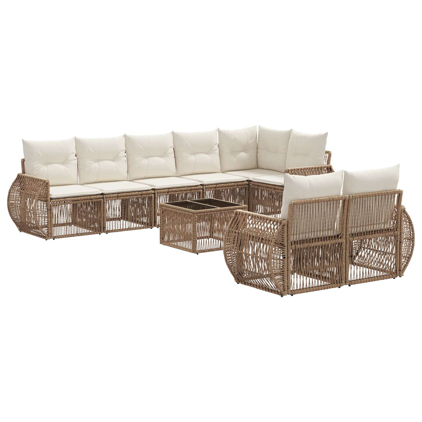 Set Divano da Giardino 9 pcs Beige e Bianco Crema polyrattan | homemem39