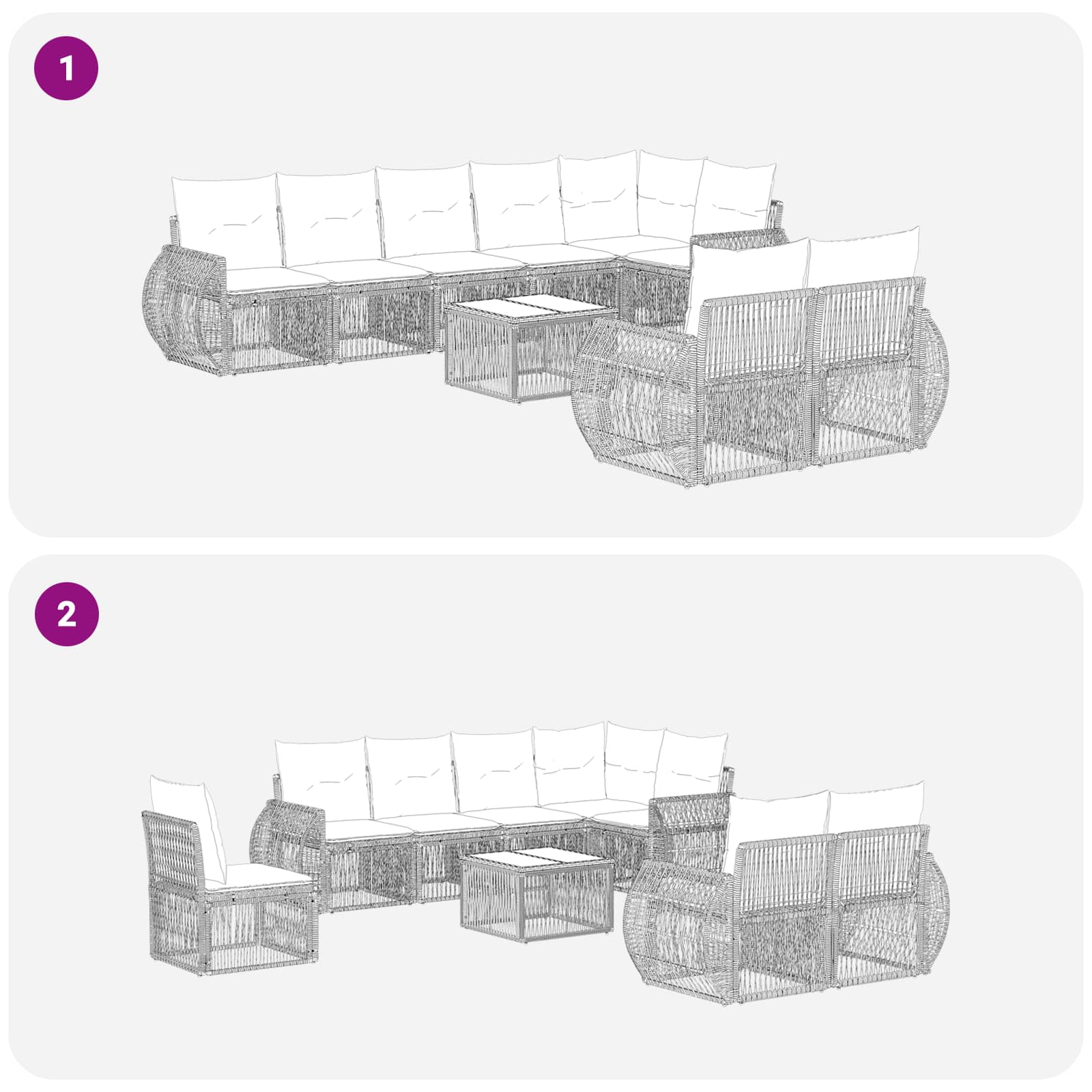 Set Divano da Giardino 9 pcs Beige e Bianco Crema polyrattan | homemem39