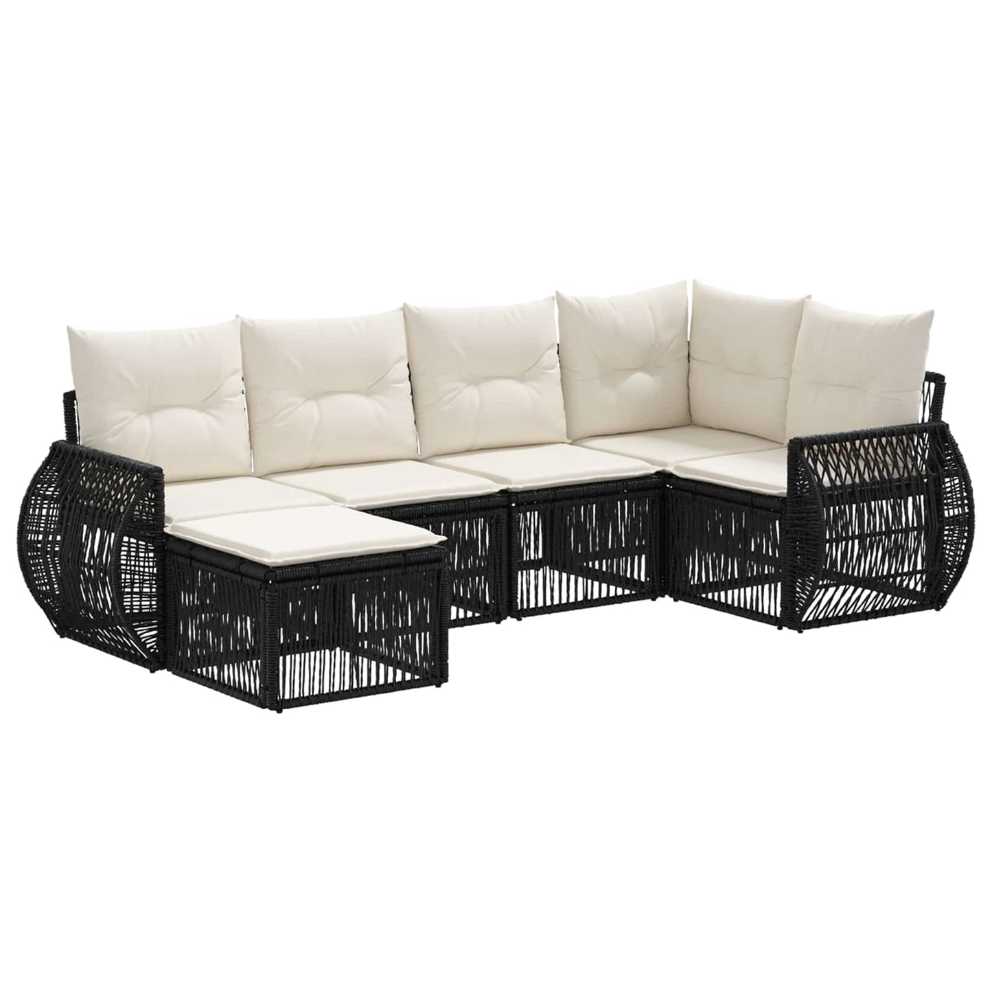 Set Divano da Giardino 6 pcs Nero e Bianco Crema polyrattan | homemem39