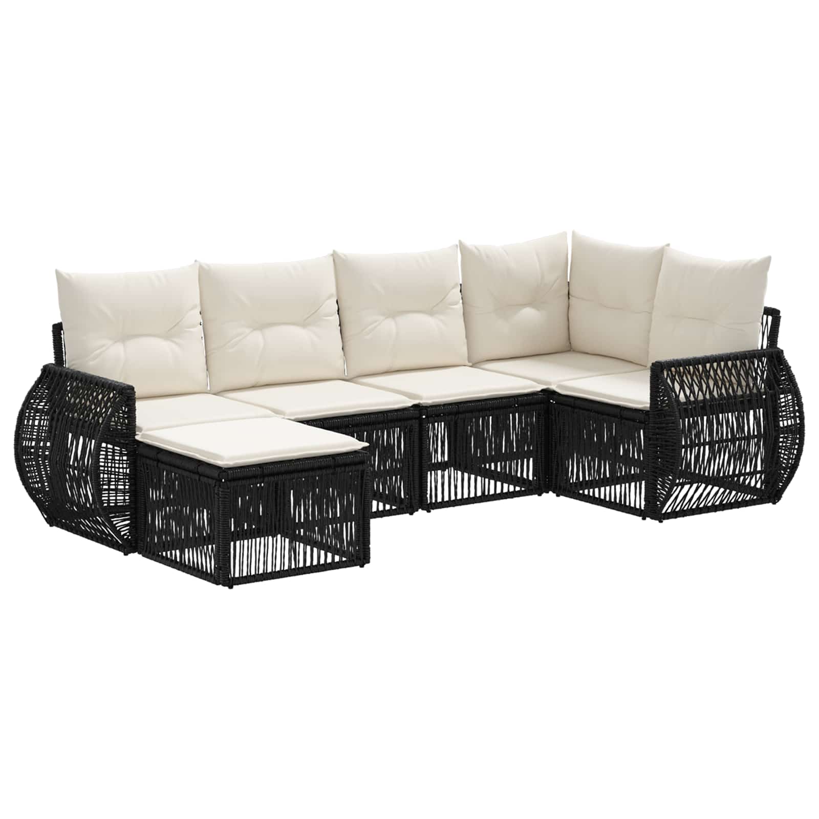 Set Divano da Giardino 6 pcs Nero e Bianco Crema polyrattan | homemem39