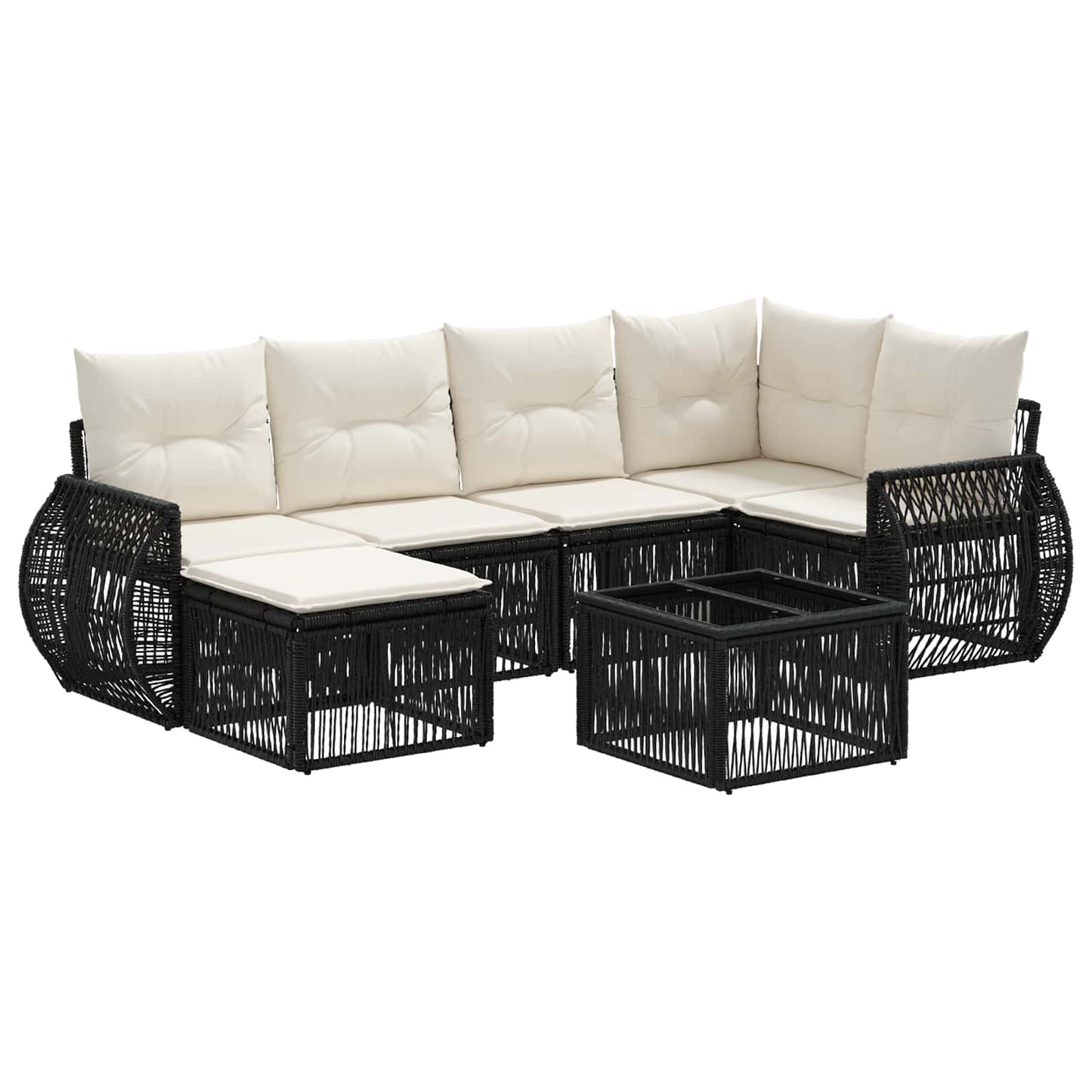 Set Divano da Giardino 7 pcs Nero e Bianco Crema polyrattan | homemem39