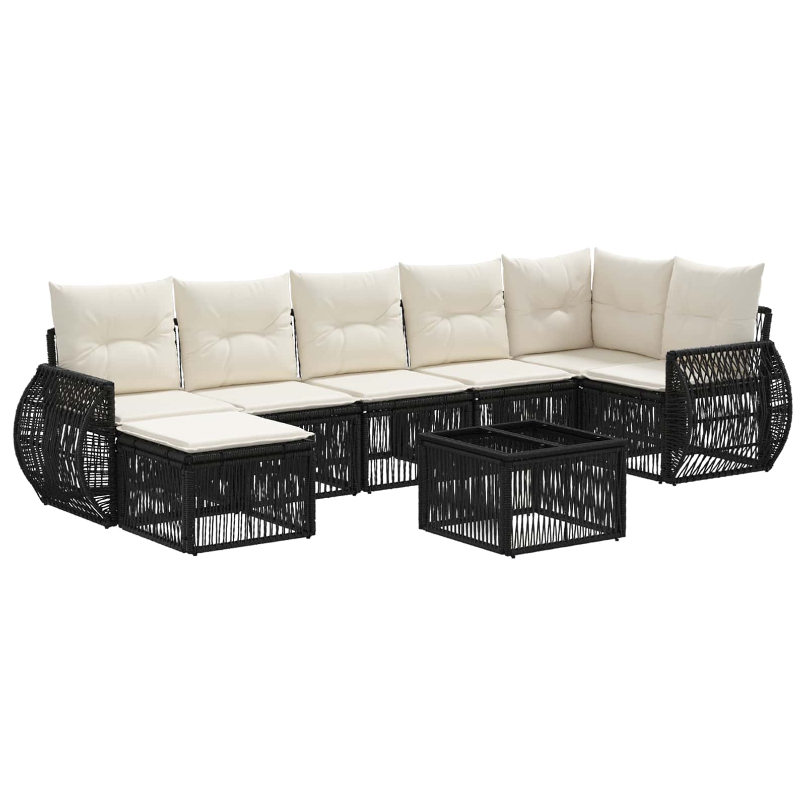 Set Divano da Giardino 8 pcs Nero e Bianco Crema polyrattan | homemem39