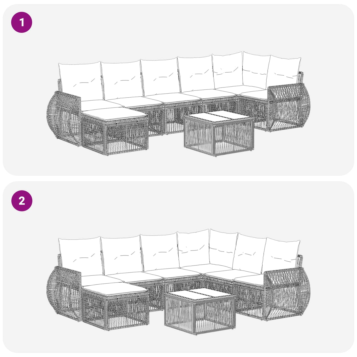 Set Divano da Giardino 8 pcs Nero e Bianco Crema polyrattan | homemem39