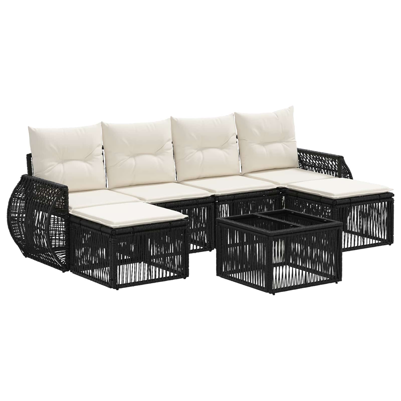 Set Divano da Giardino 7 pcs Nero e Bianco Crema polyrattan | homemem39