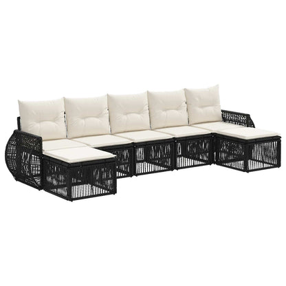Set Divano da Giardino 7 pcs Nero e Bianco Crema polyrattan | homemem39
