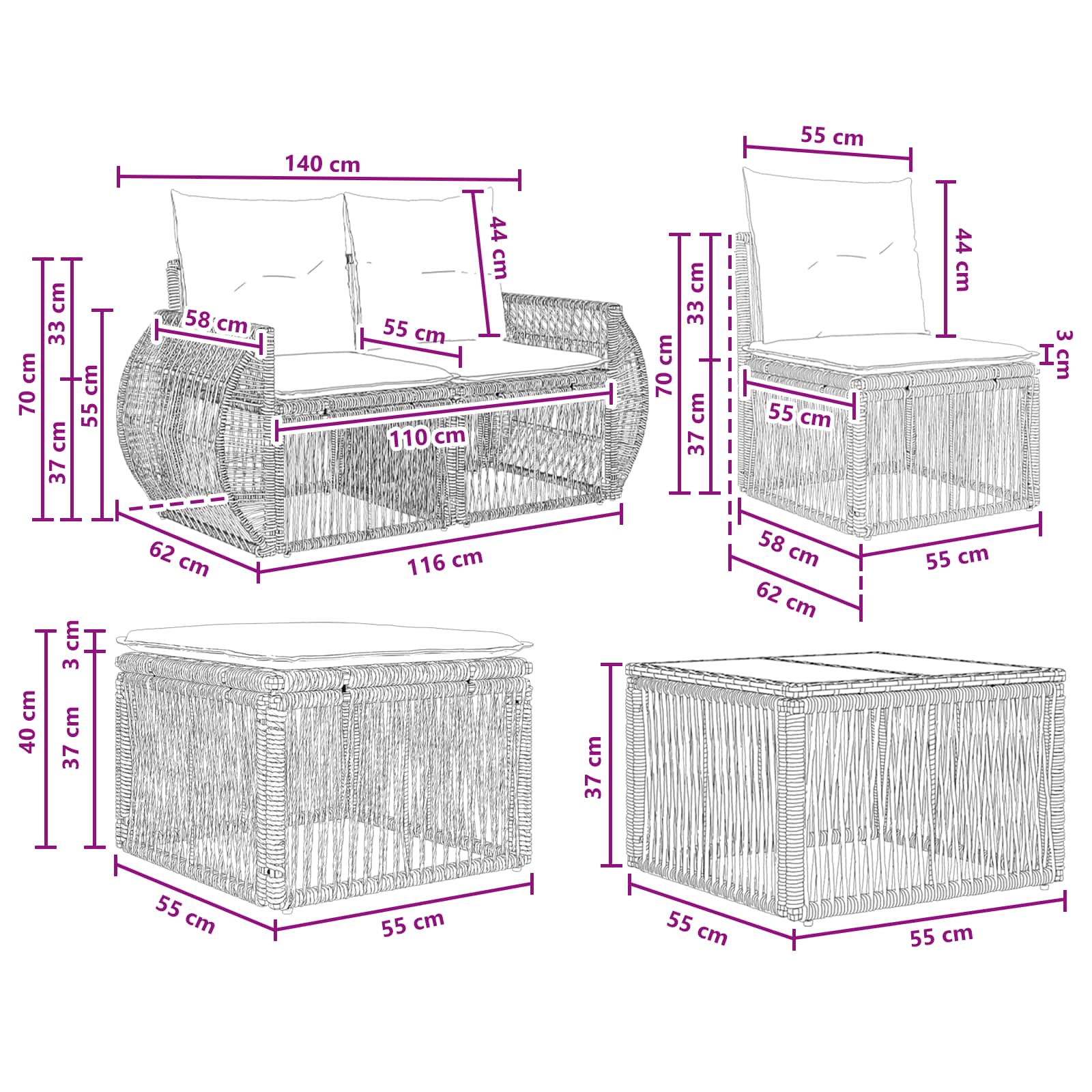 Set Divano da Giardino 8 pcs Grigio e Grigio Scuro polyrattan | homemem39
