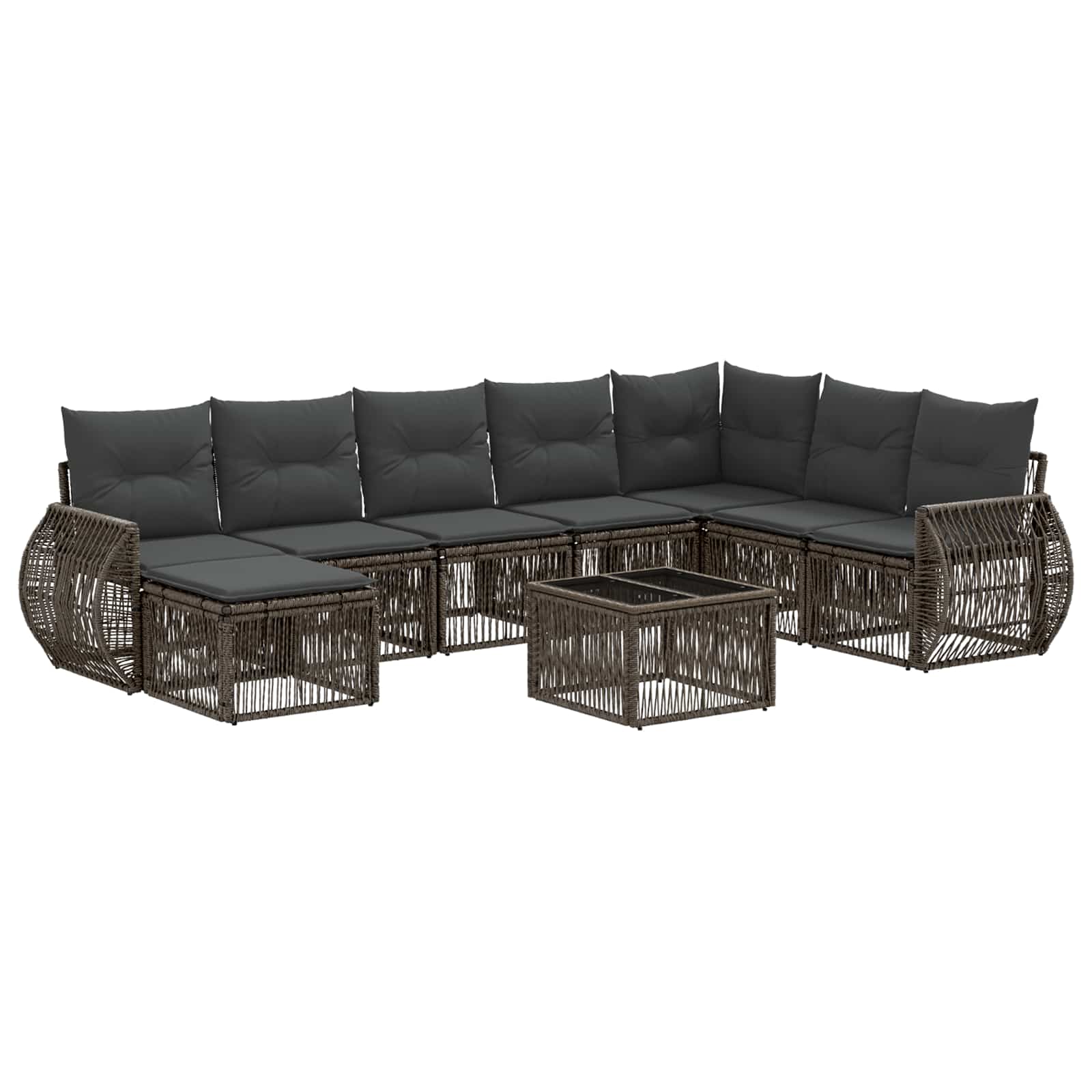Set Divano da Giardino 9 pcs Grigio e Grigio Scuro polyrattan | homemem39