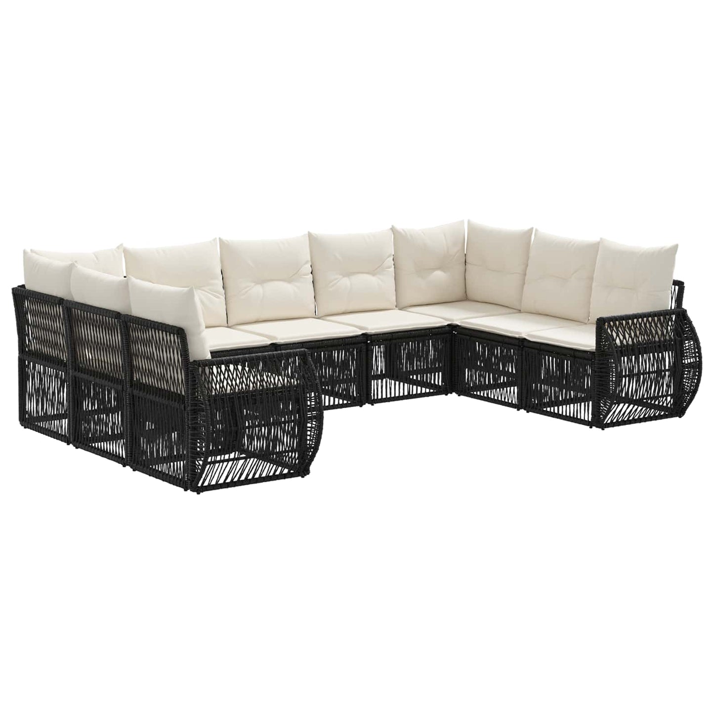 Set Divano da Giardino 9 pcs Nero e Bianco Crema polyrattan | homemem39