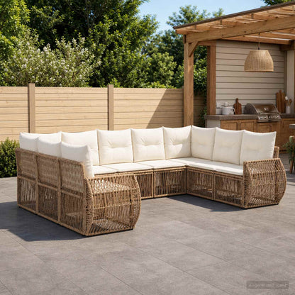 Set Divano da Giardino 9 pcs Beige e Bianco Crema polyrattan | homemem39