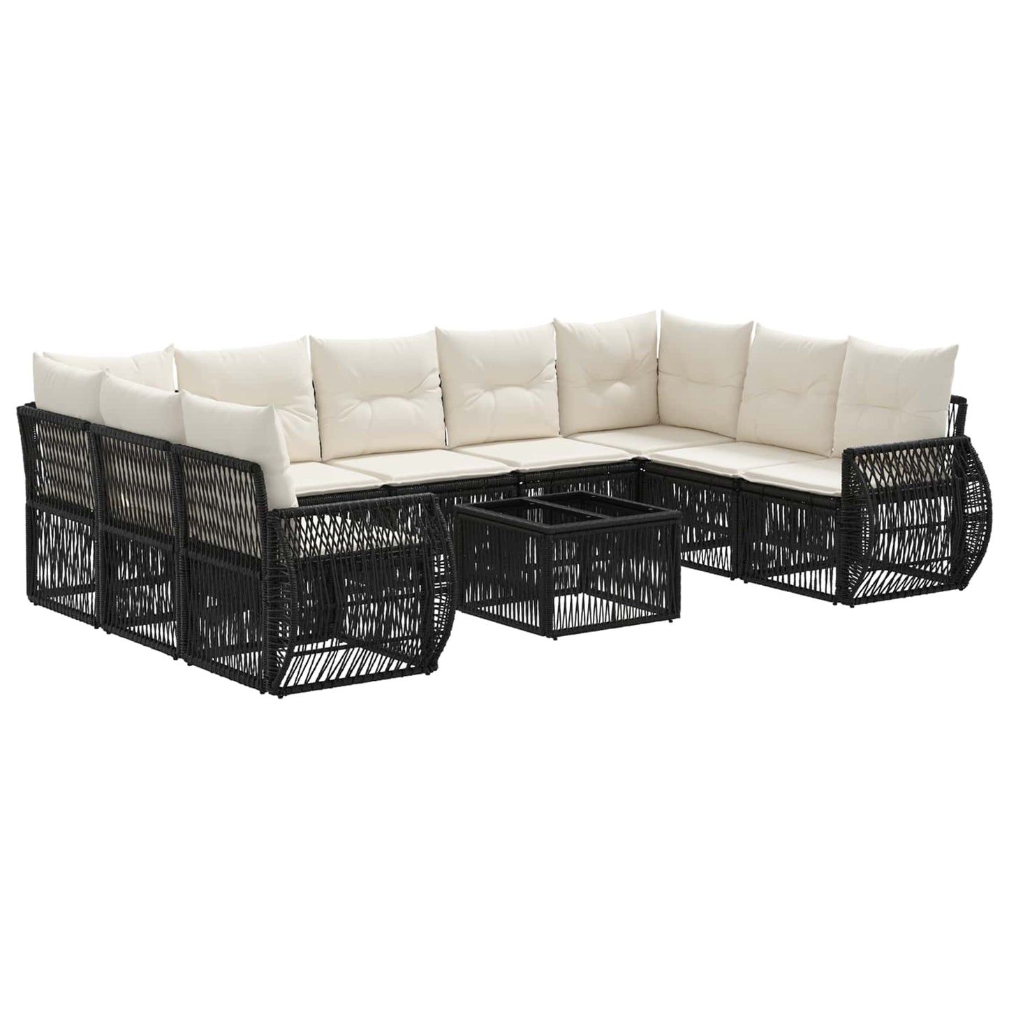 Set Divano da Giardino 10 pcs Nero e Bianco Crema polyrattan | homemem39