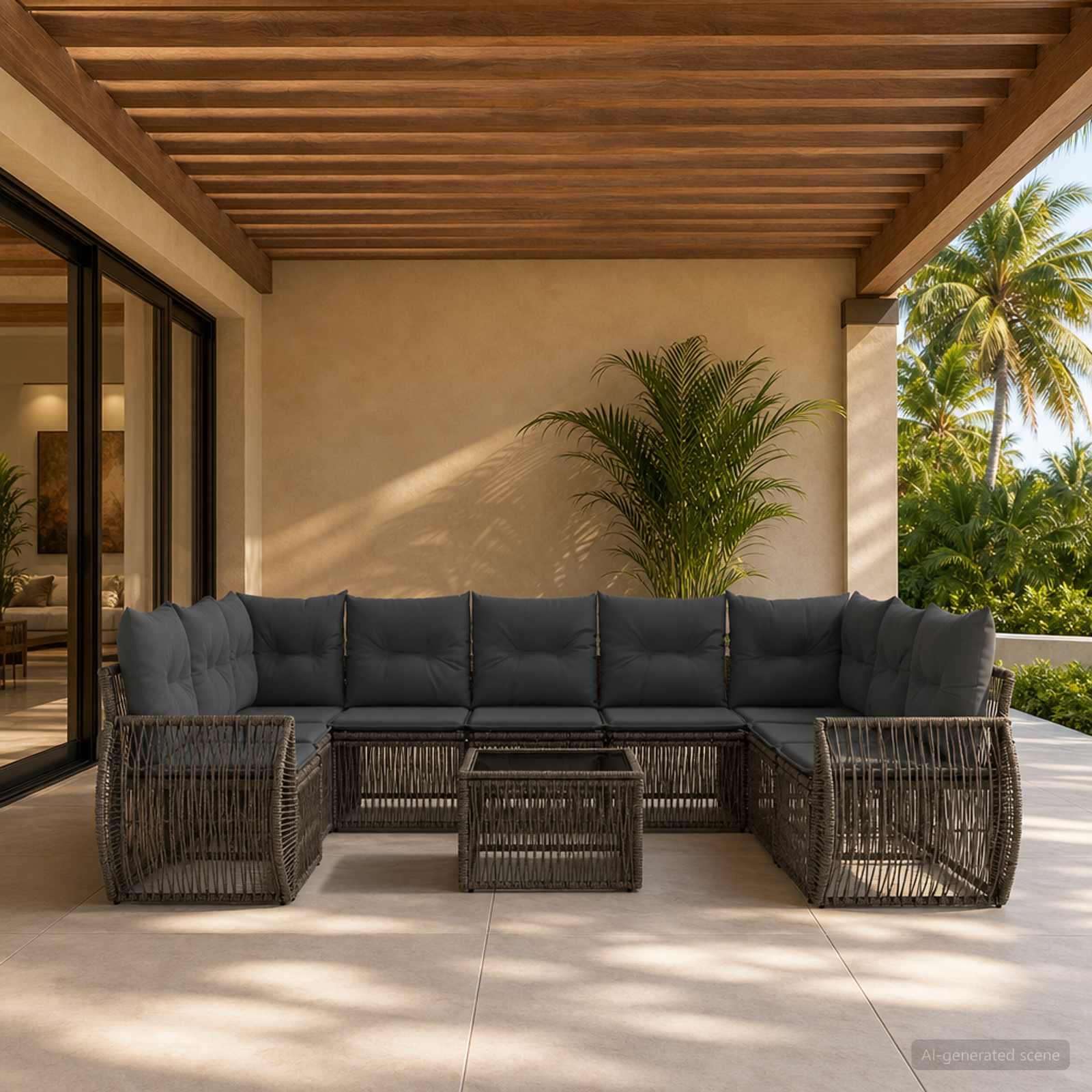 Set Divano da Giardino 10 pcs Grigio e Grigio Scuro polyrattan | homemem39