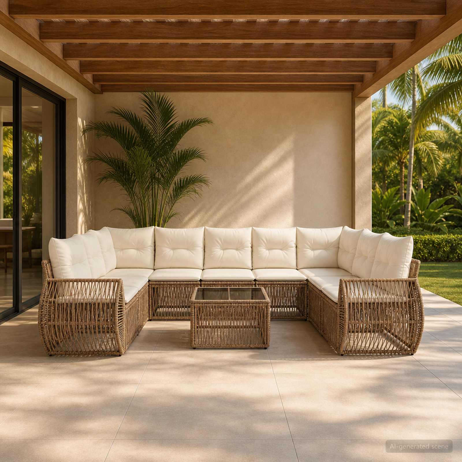 Set Divano da Giardino 10 pcs Beige e Bianco Crema polyrattan | homemem39