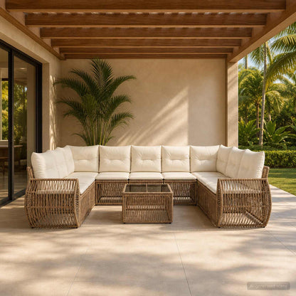 Set Divano da Giardino 10 pcs Beige e Bianco Crema polyrattan | homemem39