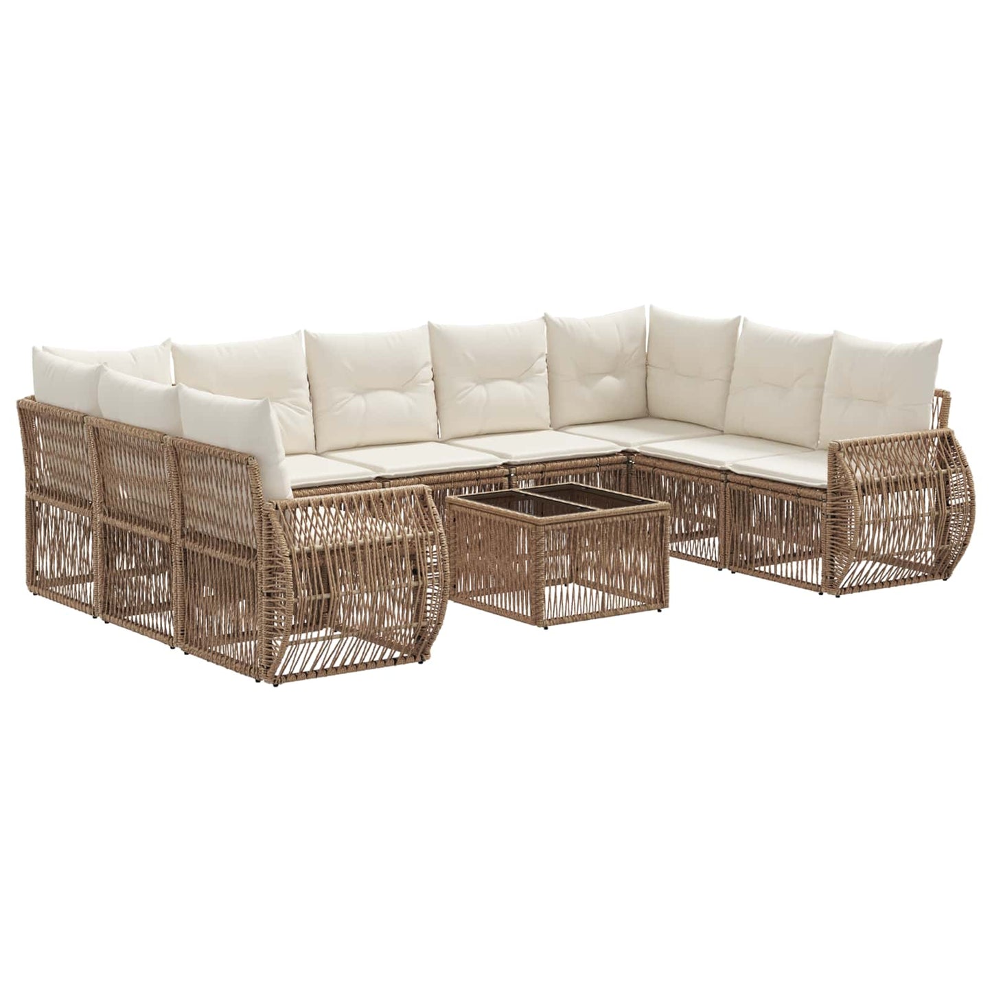 Set Divano da Giardino 10 pcs Beige e Bianco Crema polyrattan | homemem39
