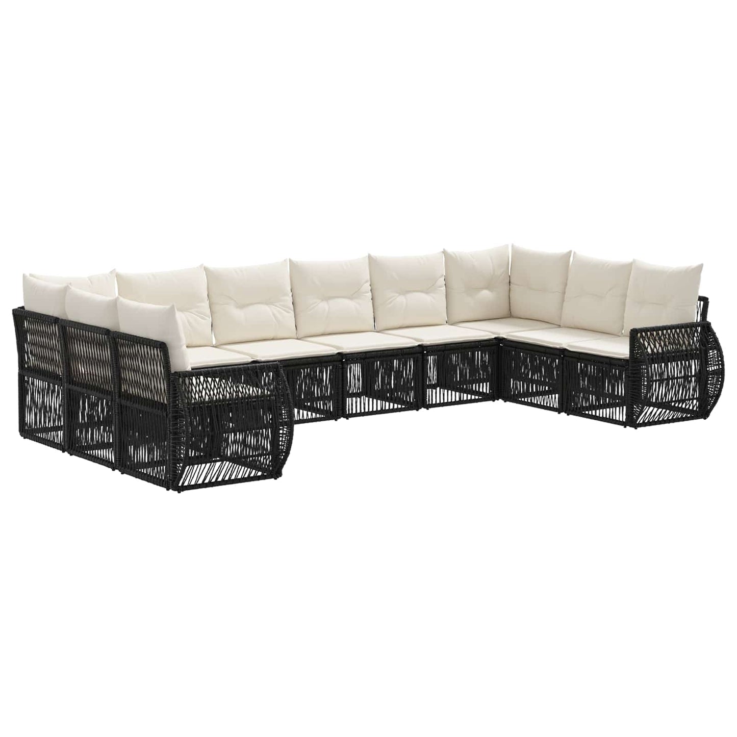 Set Divano da Giardino 10 pcs Nero e Bianco Crema polyrattan | homemem39