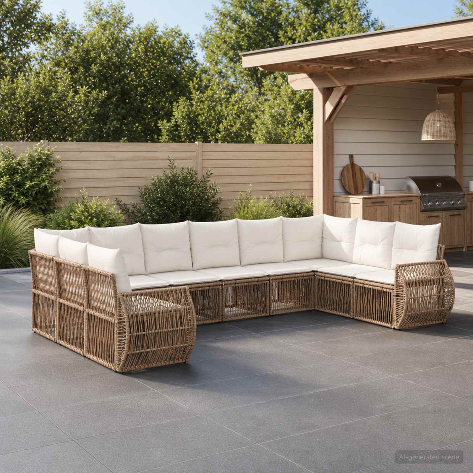 Set Divano da Giardino 10 pcs Beige e Bianco Crema polyrattan | homemem39