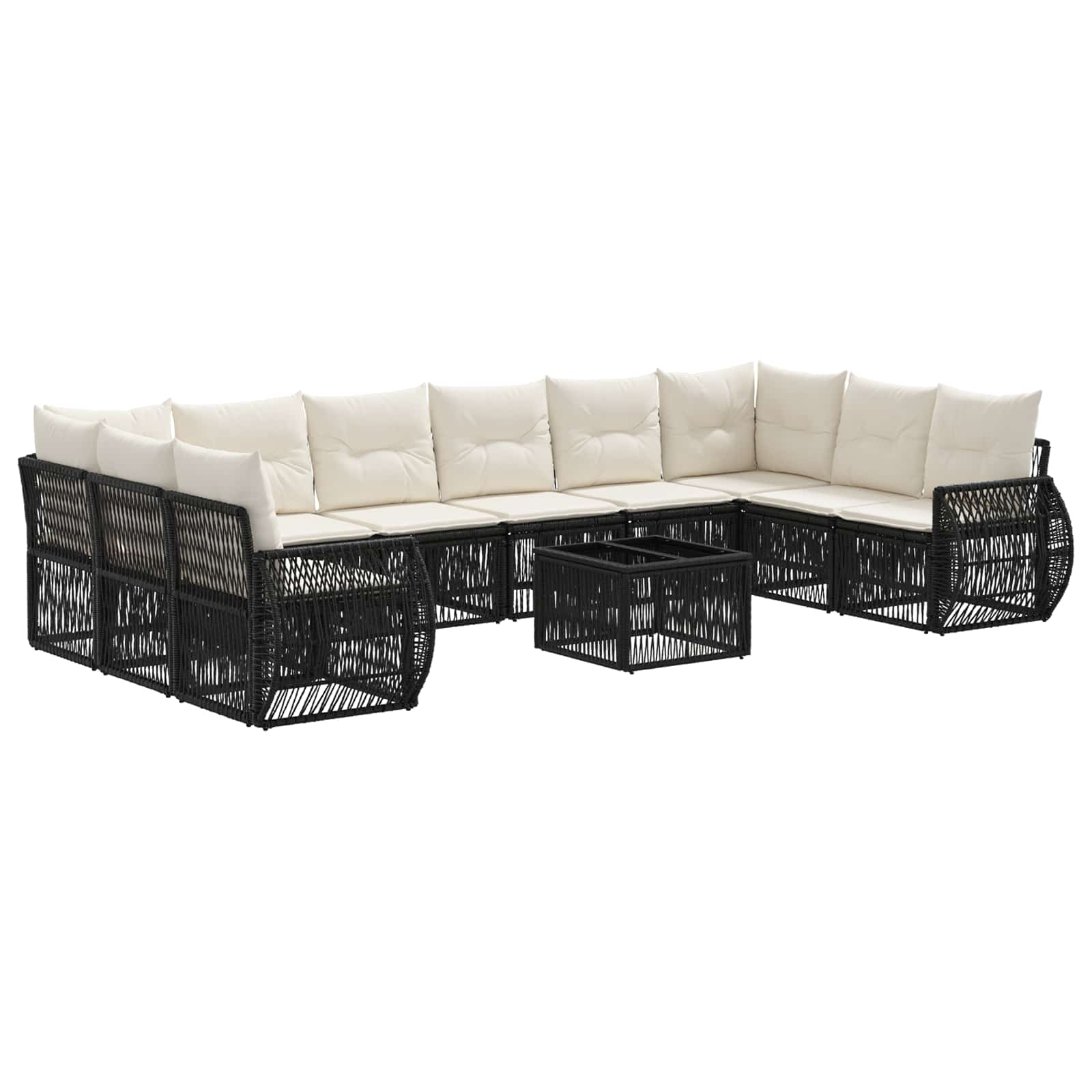 Set Divano da Giardino 11 pcs Nero e Bianco Crema polyrattan | homemem39