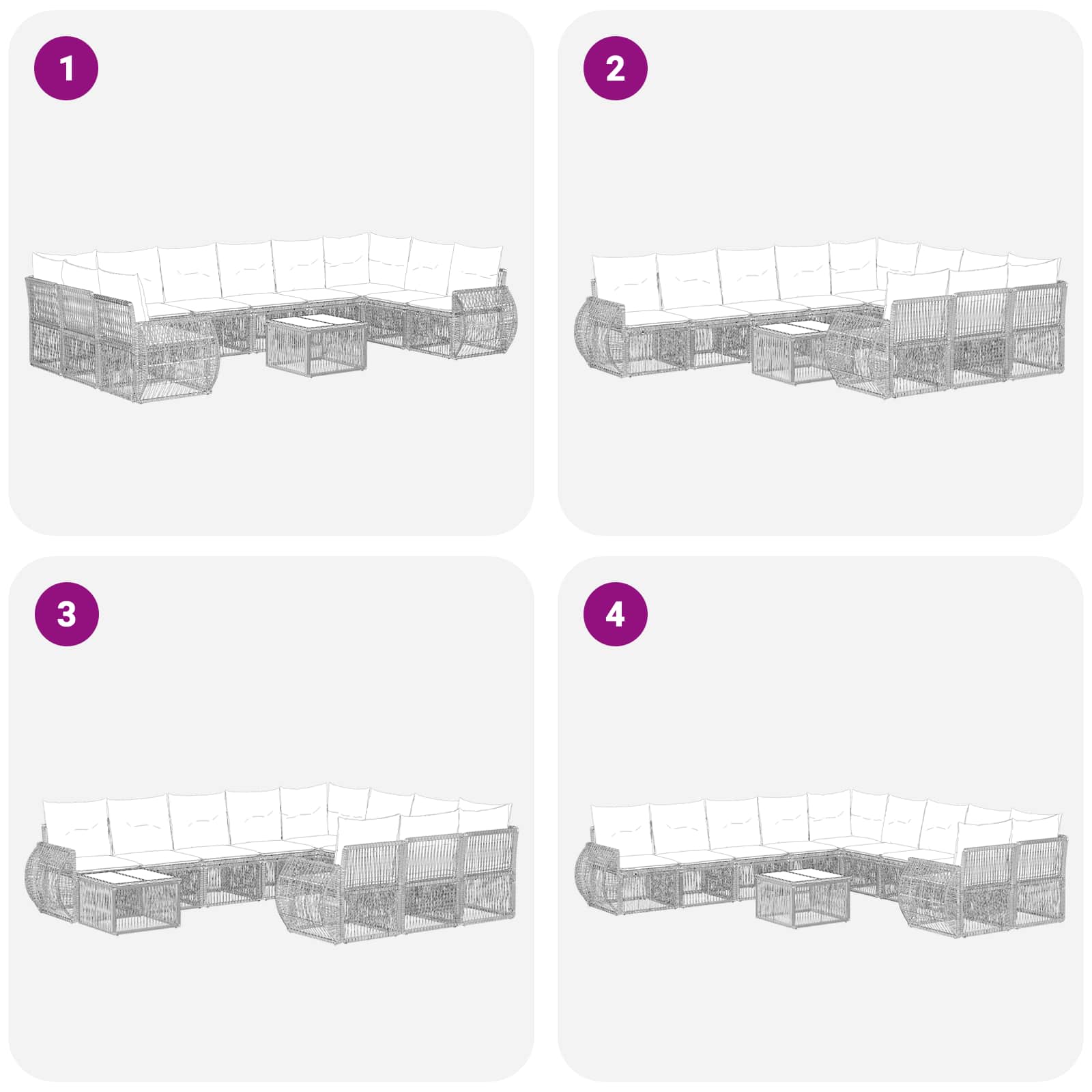 Set Divano da Giardino 11 pcs Nero e Bianco Crema polyrattan | homemem39
