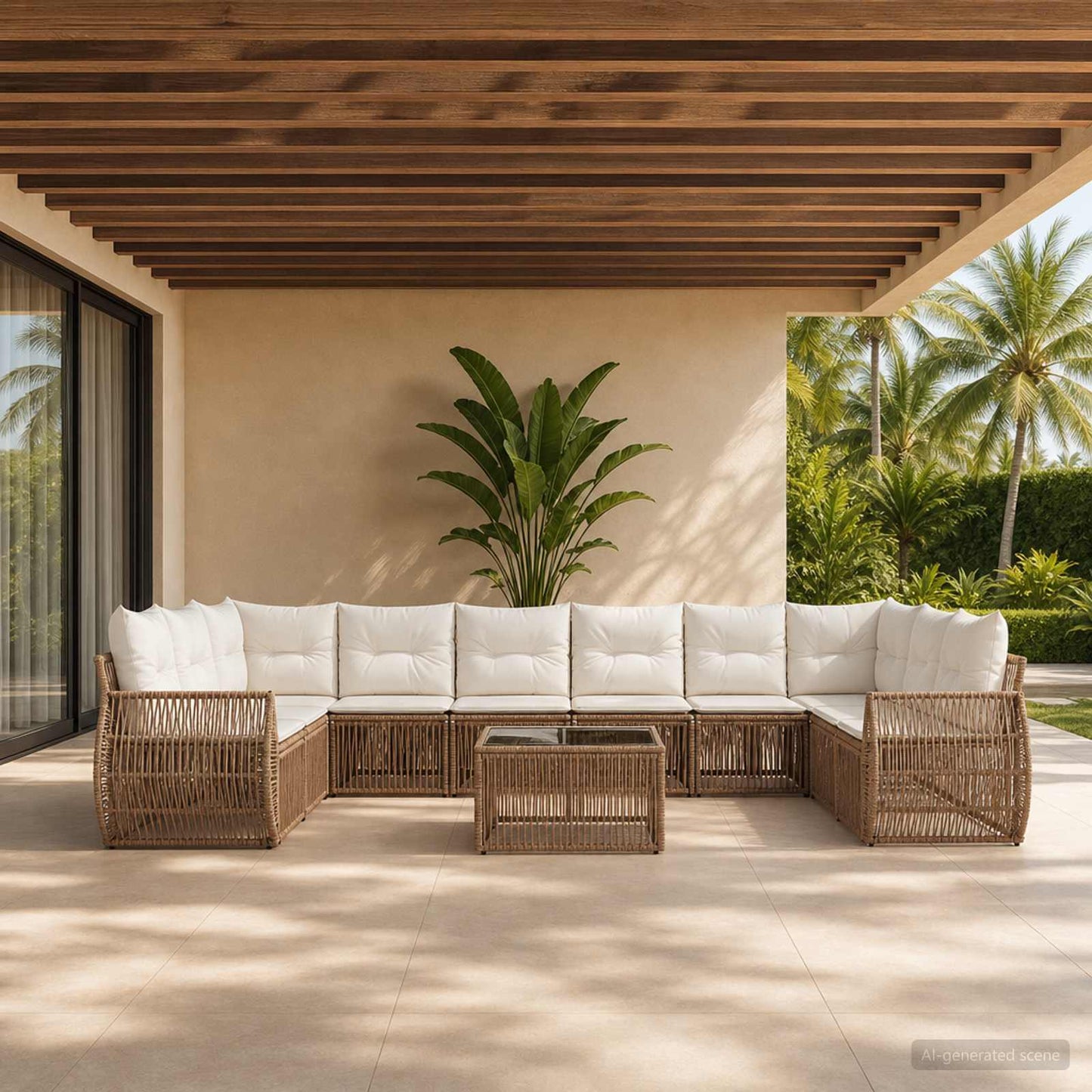 Set Divano da Giardino 11 pz Beige e Bianco Crema polyrattan